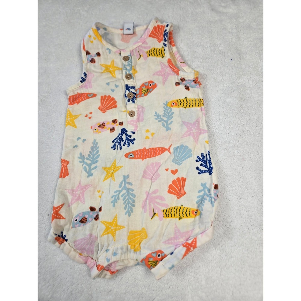 Old Navy Baby‎ Sea Life Fish Cotton Gauze Bubble Romper Cream 18-24 Months